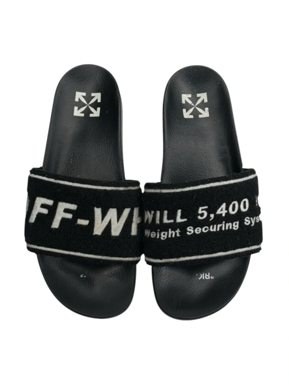 Off-White ➜ Logo Embroidered Terry Slides ➜ Black ➜ 44  10.5D 11D Virgil Abloh